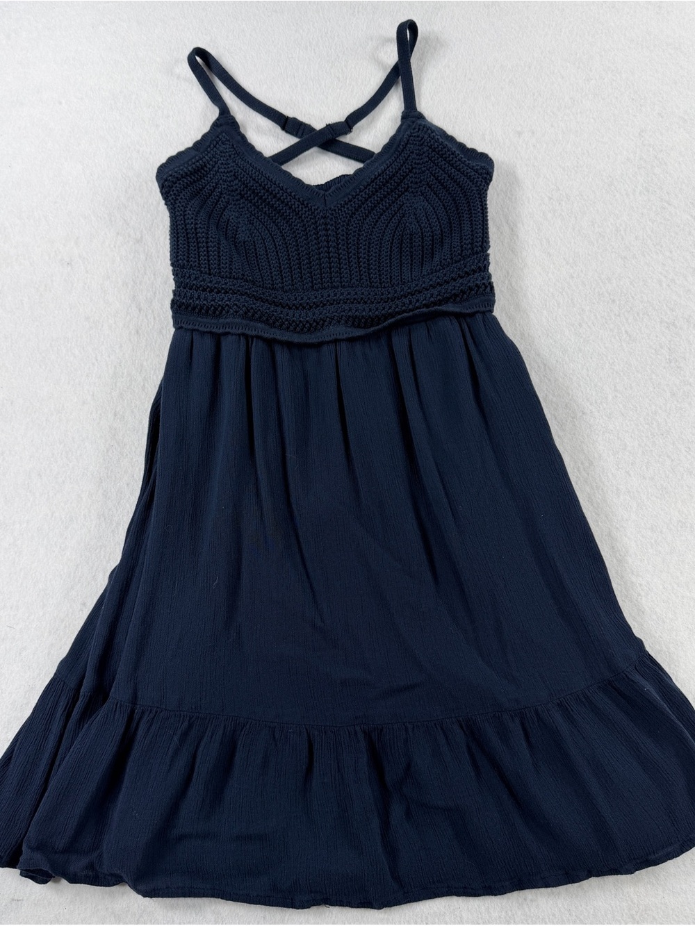 Hollister Navy Crochet Bodice Mini Dress Small Boho Pockets